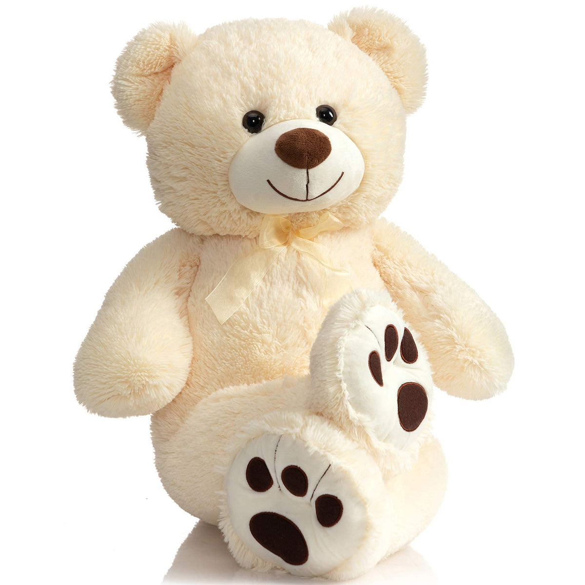 BEJOY Teddybär XXL 90 cm – Kuscheltier Plüschtier mit Schleife & Pfoten, superweich, Beige, Geschenk für Freundin & Kinder