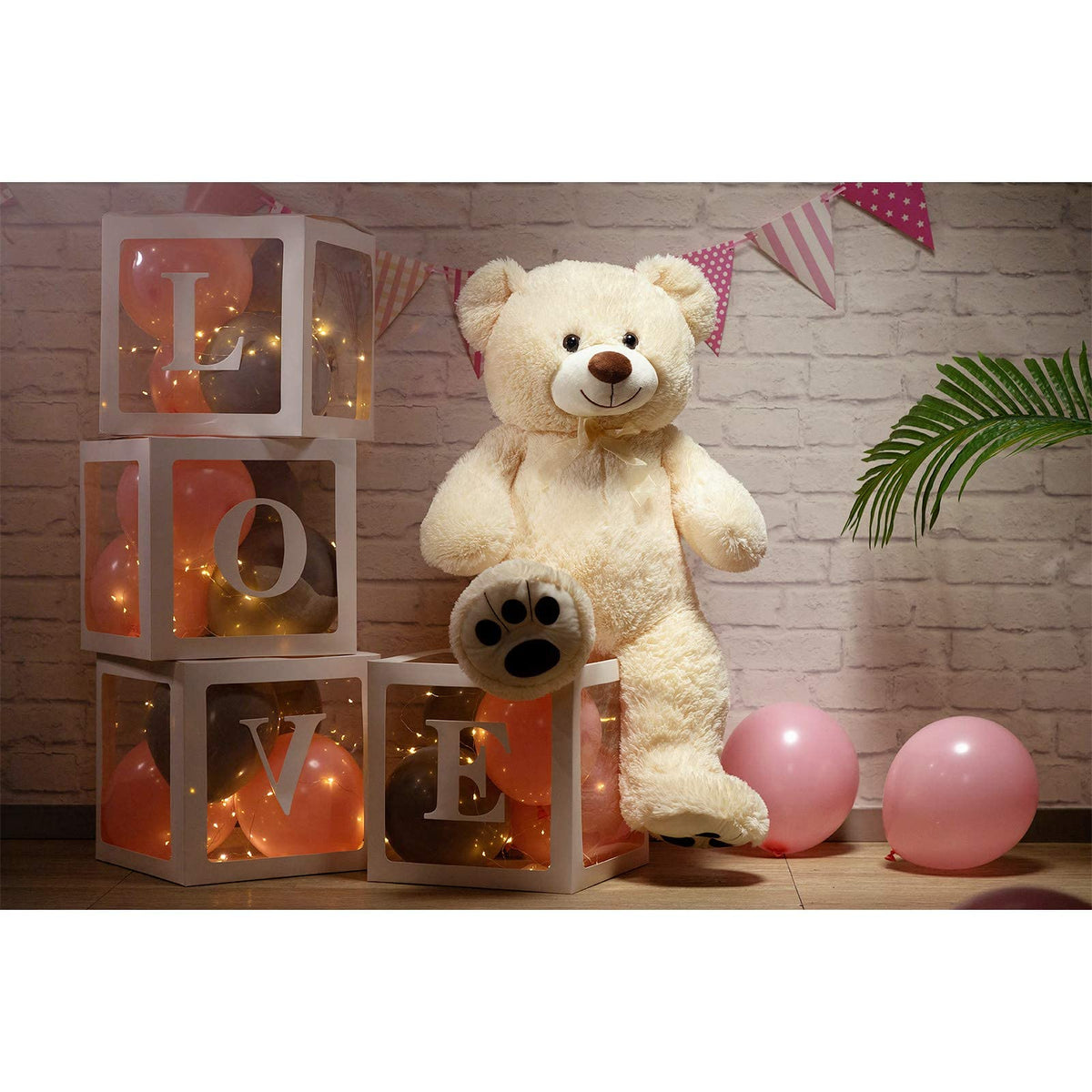 BEJOY Teddybär XXL 90 cm – Kuscheltier Plüschtier mit Schleife & Pfoten, superweich, Beige, Geschenk für Freundin & Kinder