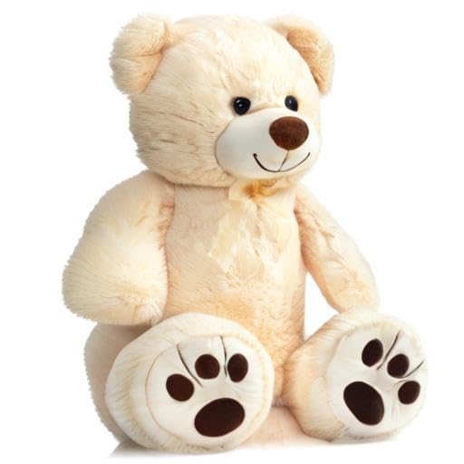 BEJOY Teddybär XXL 90 cm – Kuscheltier Plüschtier mit Schleife & Pfoten, superweich, Beige, Geschenk für Freundin & Kinder