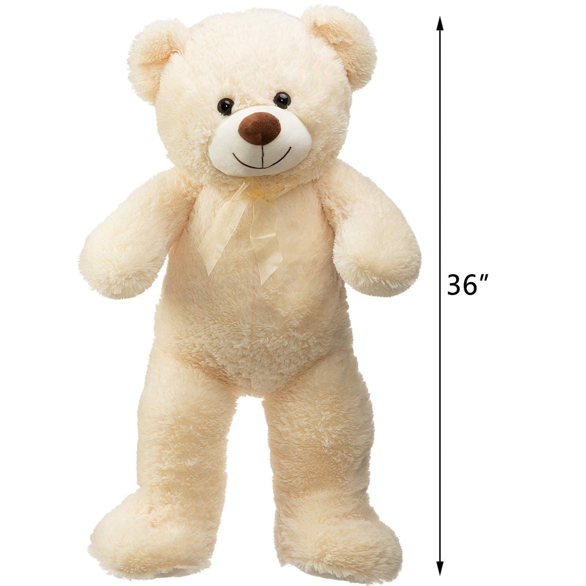 BEJOY Teddybär XXL 90 cm – Kuscheltier Plüschtier mit Schleife & Pfoten, superweich, Beige, Geschenk für Freundin & Kinder
