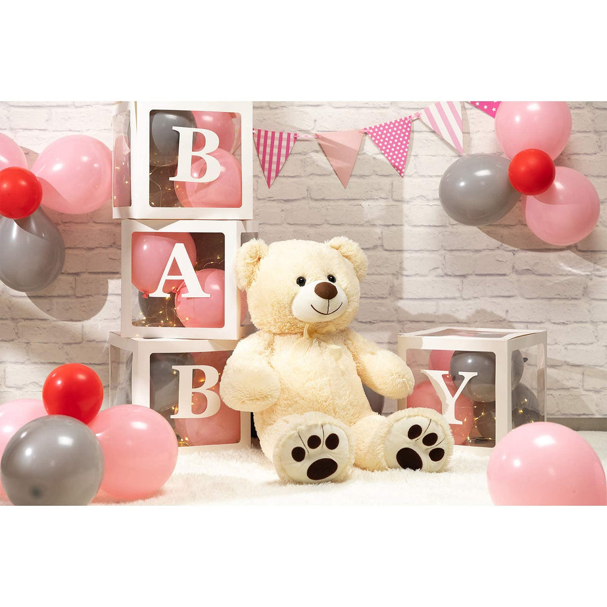 BEJOY Teddybär XXL 90 cm – Kuscheltier Plüschtier mit Schleife & Pfoten, superweich, Beige, Geschenk für Freundin & Kinder