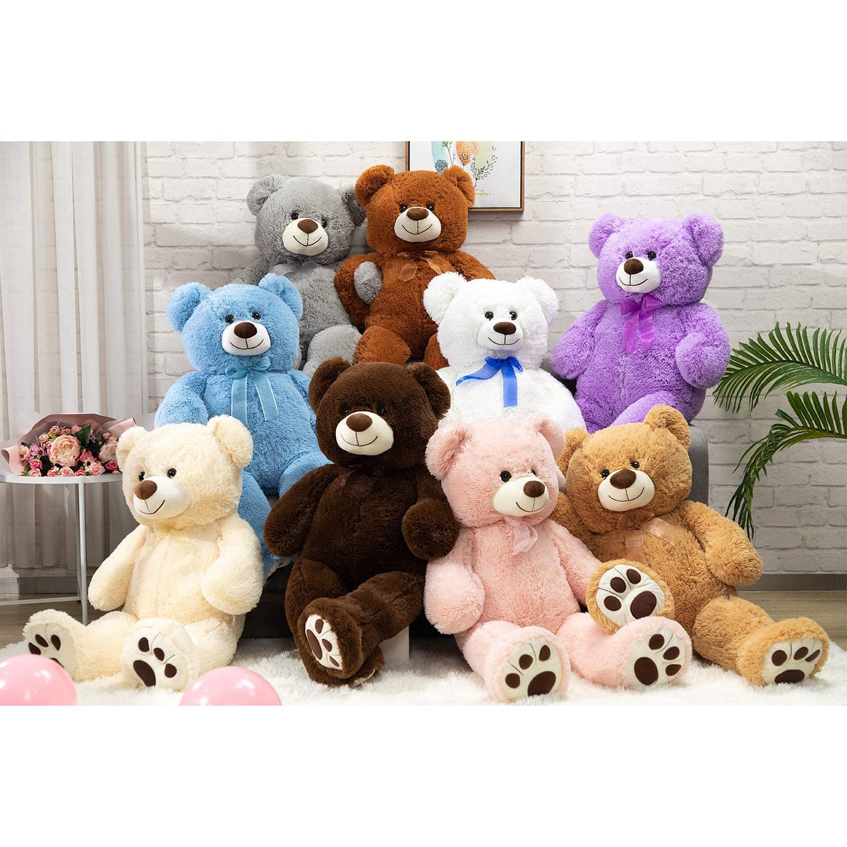 BEJOY Teddybär XXL 90 cm – Kuscheltier Plüschtier mit Schleife & Pfoten, superweich, Beige, Geschenk für Freundin & Kinder
